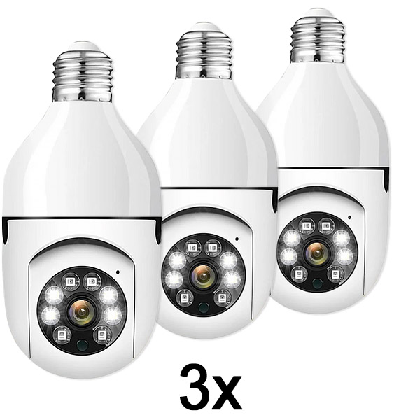 3x Apsaugos Kameros Lemputė – 360°, Naktinis Matymas, WiFi, Be Gręžimo | BULBCAM