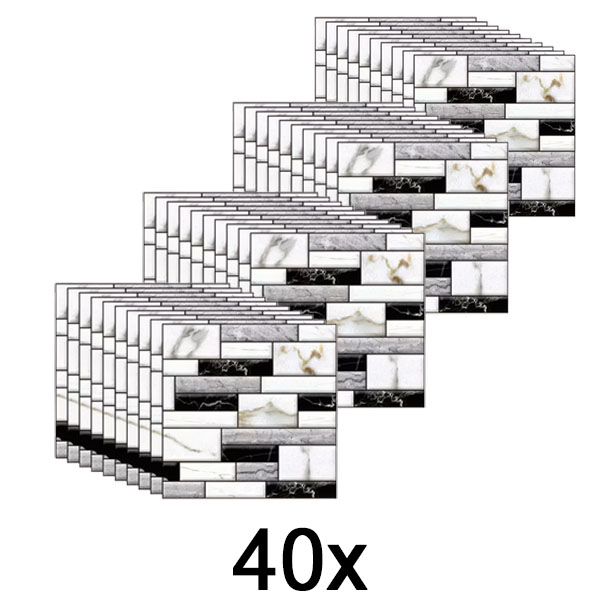 4x 3D marmuro išvaizdos sienų lipdukai (10 vnt.) | MARBLEBLOCKS